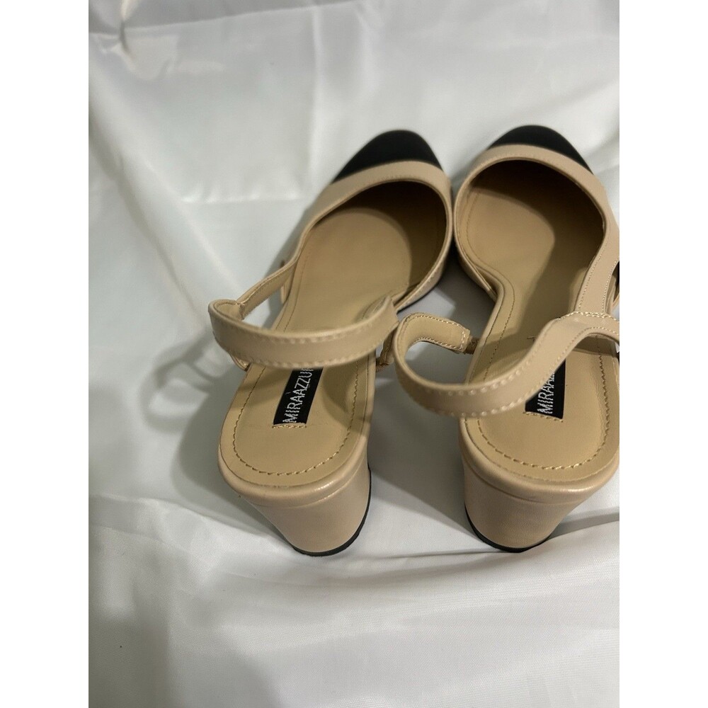 MIRAAZZURRA Women Sling Back Pumps Chunky Heels Round Toe Casual 2 Tone 9.5 - Picture 8 of 10
